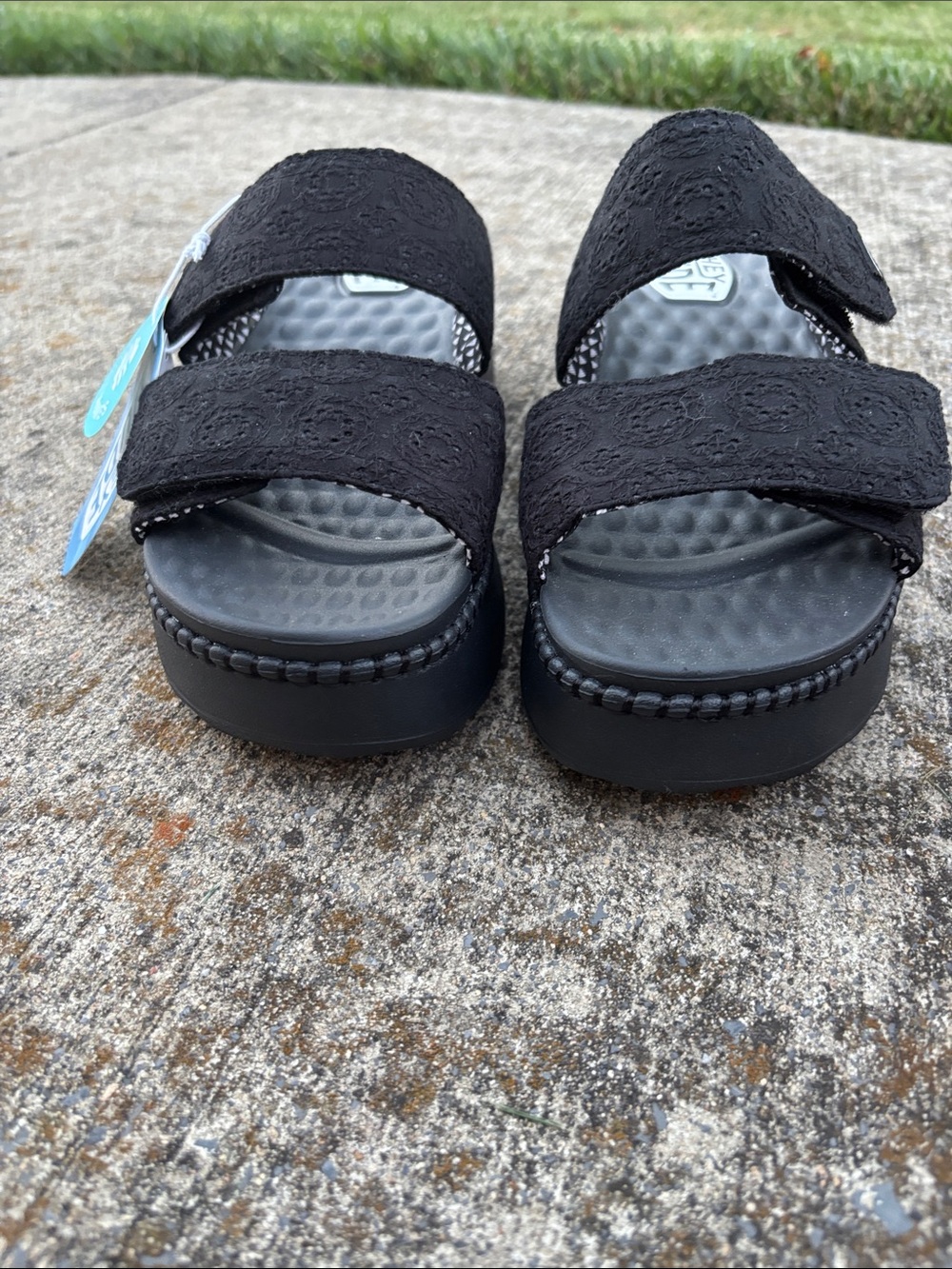 Hey Dude  Black Double-Strap Slide Sandals with Lace Detail Ladies NWT - Picture 5 of 10